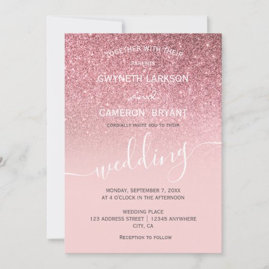 Roze goud meisjesachtige glitters moderne script kaart (Voorkant)