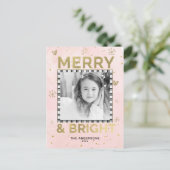 Roze Goud MERRY & BRIGHT Vakantiedoodle-foto Feestdagenkaart (Staand voorkant)