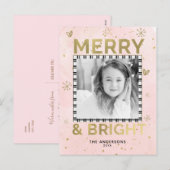 Roze Goud MERRY & BRIGHT Vakantiedoodle-foto Feestdagenkaart (Voorkant / Achterkant)