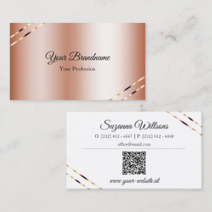 Roze Goud met Glanzende Lijnen en QR Code Elegant Visitekaartje