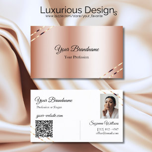 Roze Goud met Glanzende Lijnen Foto en QR Code Visitekaartje