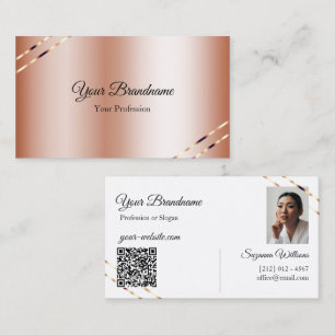 Roze Goud met Glanzende Lijnen Foto en QR Code Visitekaartje