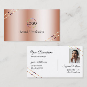 Roze Goud met Glanzende Lijnen Logo en Foto  Visitekaartje