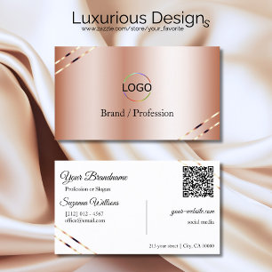 Roze Goud met Glanzende Lijnen Logo en QR-code Visitekaartje