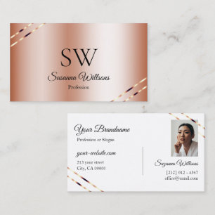 Roze Goud met Glanzende Lijnen Monogram en Foto Visitekaartje