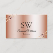 Roze Goud met Glanzende Lijnen Monogram QR Code Visitekaartje (Voorkant)