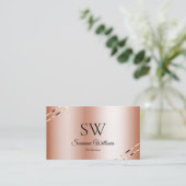 Roze Goud met Glanzende Lijnen Monogram QR Code Visitekaartje (Staand voorkant)