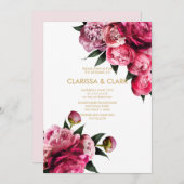 Roze & Goud met romantische pioenen bruiloft Kaart (Voorkant / Achterkant)