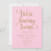 Roze & Goud Met Tweeling Baby Douche Uitnodigingen (Voorkant)