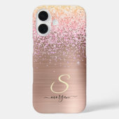 Roze Goud Metaal, Glitters, Script Naam & Initiaal Case-Mate iPhone Case (Achterkant)