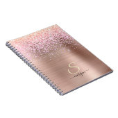 Roze Goud Metaal, Glitters, Script Naam & Initiaal Notitieboek (Rechterzijde)