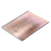 Roze Goud Metaal, Glitters, Script Naam & Initiaal Notitieboek (Linkerzijde)
