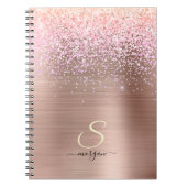 Roze Goud Metaal, Glitters, Script Naam & Initiaal Notitieboek (Voorkant)