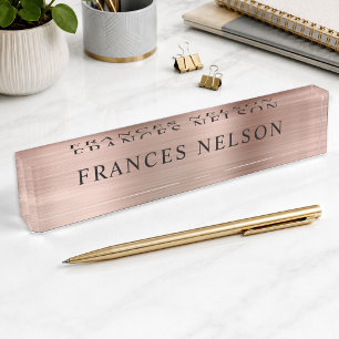 Roze Goud Metaalachtige Look Stijlvolle Serif Naambordje