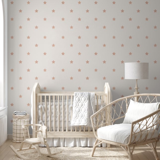 Roze goud metallic sterren patroon beige behang (Kinderen)