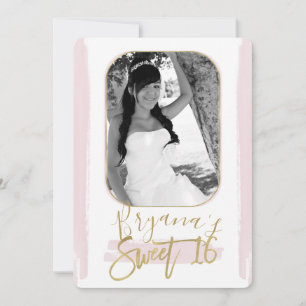 Roze Goud Minimal Modern Sweet 16 Foto Afbeelding Kaart