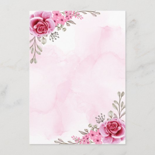 Roze Goud Minimalistische Bloemenbruiloft Menu (Achterkant)