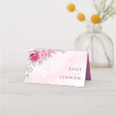 Roze Goud Minimalistische Bloemenbruiloft Plaatskaartje (Achterkant)