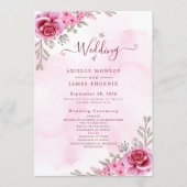 Roze Goud Minimalistische Bloemenbruiloft Programmakaart (Voorkant)