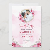 Roze Goud Minimalistische Bloemenbruiloft Save The Date (Voorkant)