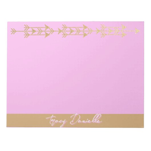Roze & Goud Minimalistische Gepersonaliseerde Notitieblok (Voorkant)