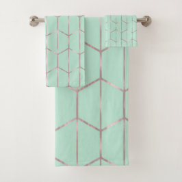 Roze Goud & Mint Chic Zeshoek Geometrische Glamour Bad Handdoek