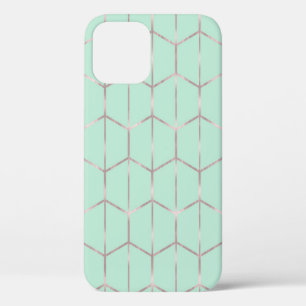 Roze Goud & Mint Chic Zeshoek Geometrische Glamour Case-Mate iPhone Case
