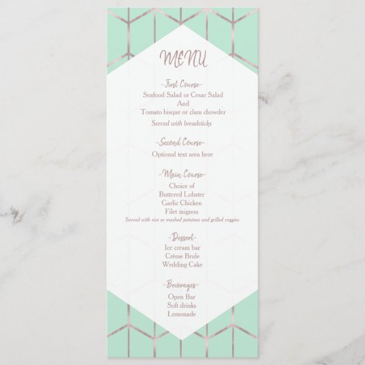 Roze Goud Mintgroene Chic Geometrische Trouwmenu Menu (Voorkant)