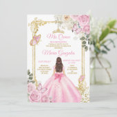 Roze & Goud Mis Quince 15 Anos Vlinder Kroon Kaart (Staand voorkant)