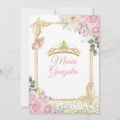 Roze & Goud Mis Quince 15 Anos Vlinder Kroon Kaart (Achterkant)