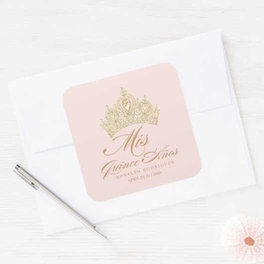 Roze Goud Mis Quince Anos Sticker (Envelop)