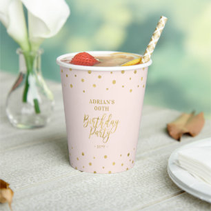 Roze & Goud Modern Confetti Volwassenen Verjaard Papieren Bekers