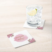 Roze Goud Modern Elegant Bloemen Waterverf bruilof Kartonnen Onderzetters (Insitu)