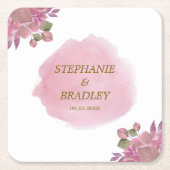 Roze Goud Modern Elegant Bloemen Waterverf bruilof Kartonnen Onderzetters (Voorkant)