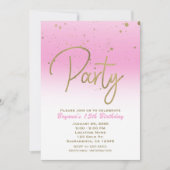 Roze & Goud Modern Glam Confetti Verjaardagsfeest Kaart (Voorkant)