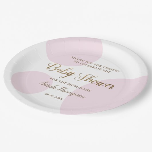 Roze Goud Modern Polkadot baby shower Papieren Bordje (Gekanteld)