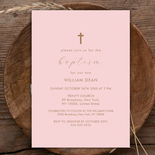 Roze & Goud Modern Script Boho Cross Doop Kaart