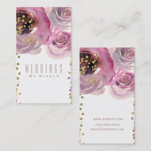 Roze & Goud Moderne Bloemen Waterverf Chique Visitekaartje (Voorkant / Achterkant)