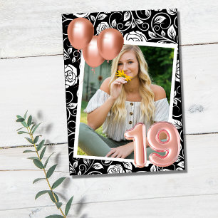 Roze Goud Moderne Foto 19e Verjaardagsfeestje Kaart