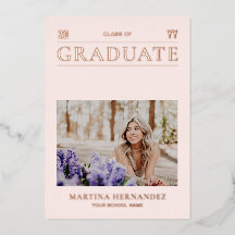 Roze Goud Moderne Foto Afstudeer Uitnodiging