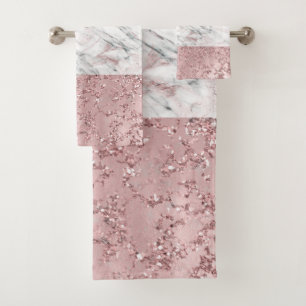Roze Goud Moderne Glam Marmer & Glitter Decoratie Bad Handdoek