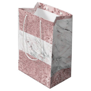 Roze Goud Moderne Glam Marmer & Glitter Decoratie Medium Cadeauzakje