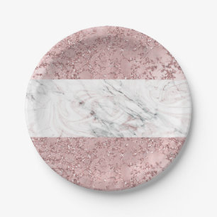 Roze Goud Moderne Glam Marmer & Glitter Decoratie Papieren Bordje