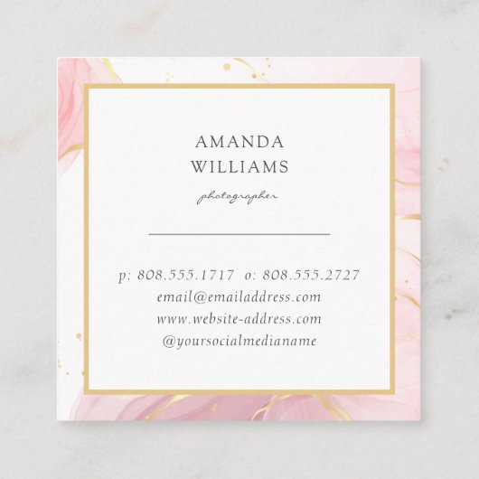 Roze Goud Moderne Kunst Vloeibare Waterverf Plein Vierkante Visitekaartje (Achterkant)