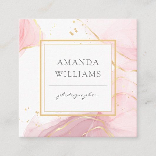 Roze Goud Moderne Kunst Vloeibare Waterverf Plein Vierkante Visitekaartje (Voorkant)