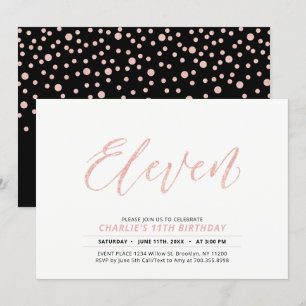 Roze Goud Moderne Lettertype 11e Verjaardagsfeestj Kaart