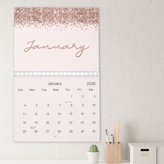 Roze Goud Moderne Minimalistische 2026 Kalender