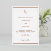 Roze goud moderne monogram luxe trouw folie uitnodiging (Staand Voorkant)