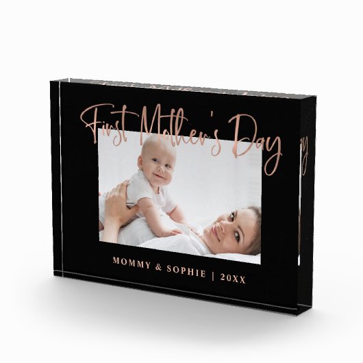 Roze goud | Moderne script eerste Moederdag Fotoblokken (Rechts)