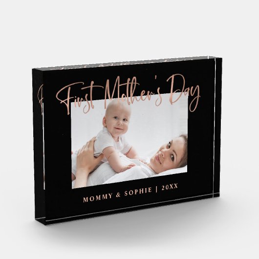 Roze goud | Moderne script eerste Moederdag Fotoblokken (Links)